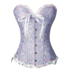 Women Corset Bustier Overbust Lace up Boned Top Waist Cincher Body Sculpting Wear, Blue