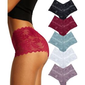 Women' s Underwear Lightweight Soft Lace High Waist Panties 5 Pack (Primary Colour: Multicolor, size: M)