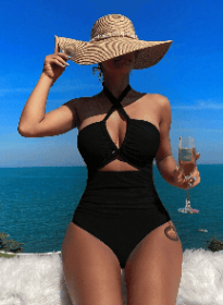 Womens One Piece Swimsuit Tummy Control Bathing Suit Sexy V Neck Cutout Swimsuits Push Up Swimwear 2025 (Sexy V-neck black: l)
