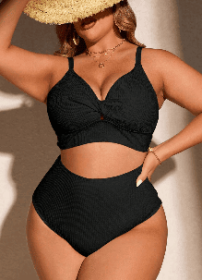 Womens Plus Size Bikini Twist High Waisted Bikini Sets Push Up Bikini Swimsuits Tummy Control 2 Piece Bathing Suit (Black: 2xl)
