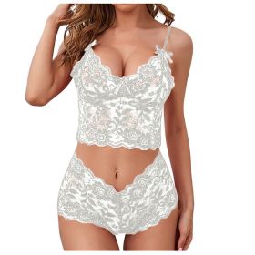 Sexy Women Lingerie Set Thin Lace Flower Printed Underwear Suit Female Adjustable Shoulder Strap Triangle Cup Bralettle (Cup Size: XL, Color: white set)