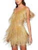Women's Layered Fringe Deep V Neck Mini Dress Sleeveless Tassels Flapper Dresses