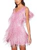 Women's Layered Fringe Deep V Neck Mini Dress Sleeveless Tassels Flapper Dresses